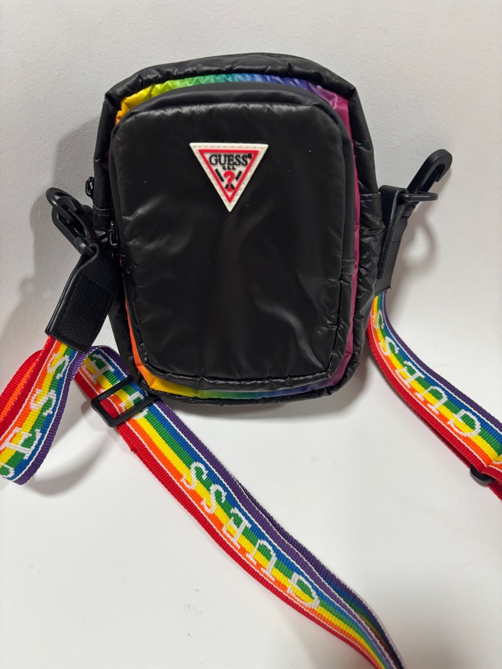 Guess Pride Rainbow Nylon Zipper Camera Double Zip Crossbody Bag